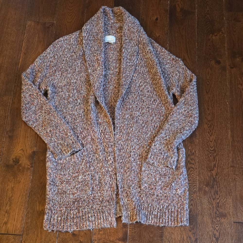 Hinge Brown Pink Knit Women's Open Longline Cardigan Like New Shawl Collar Small